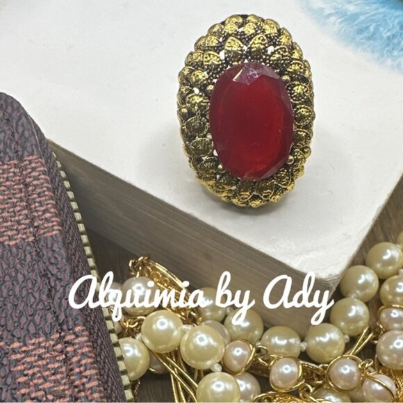 Statement maximalist gold jewel tone dome ring - Picture 2 of 3